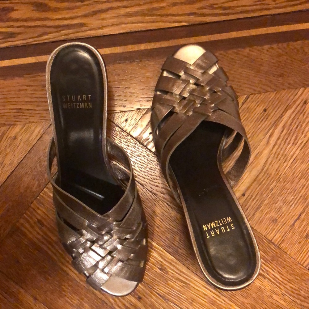 stuart weitzman metallic bronze sandal mules